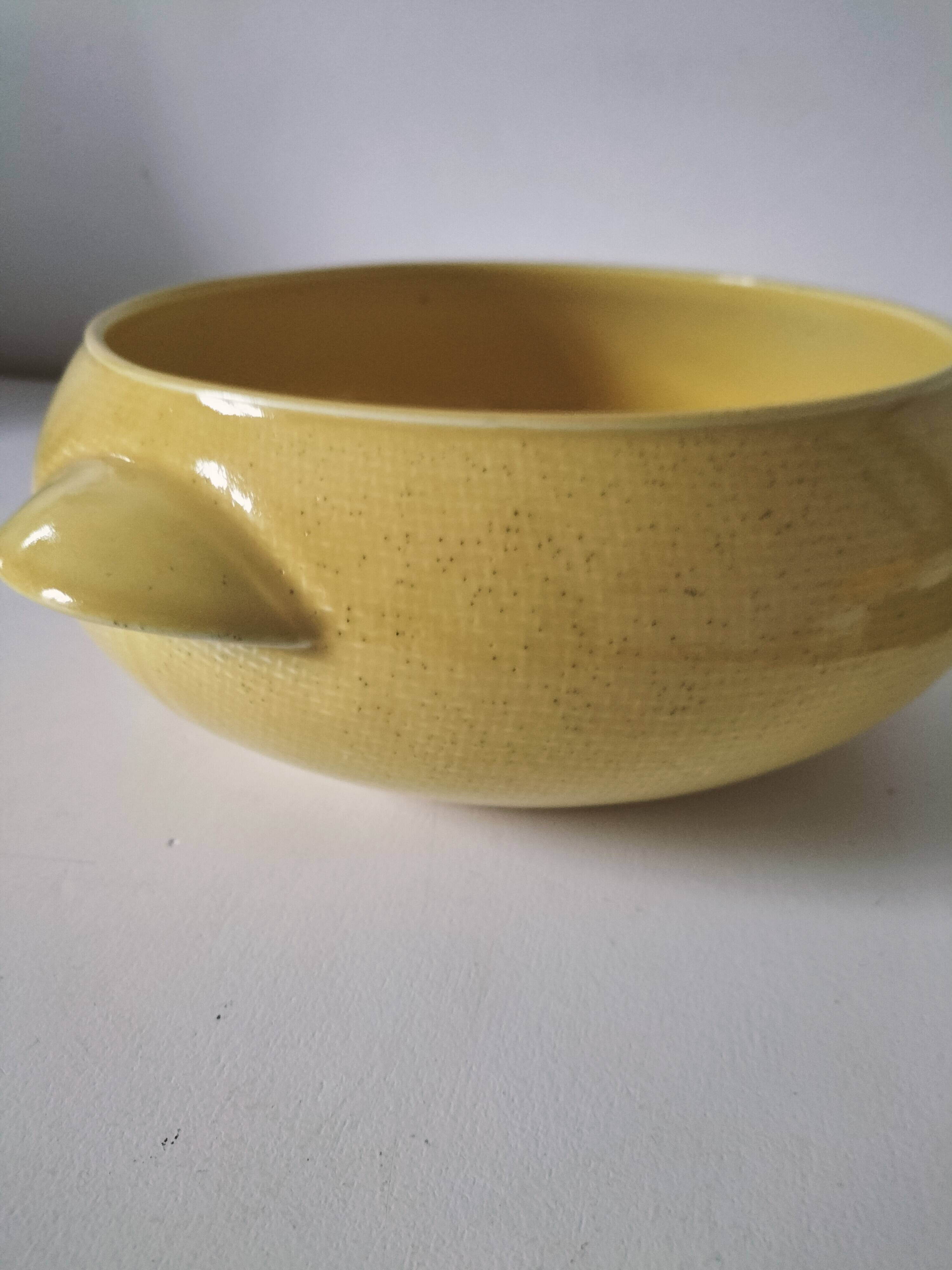 Salins Miramar lemon yellow dish – textured earthenware, 1950s–60s