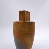 Vintage brown ceramic vase stamped "PV"