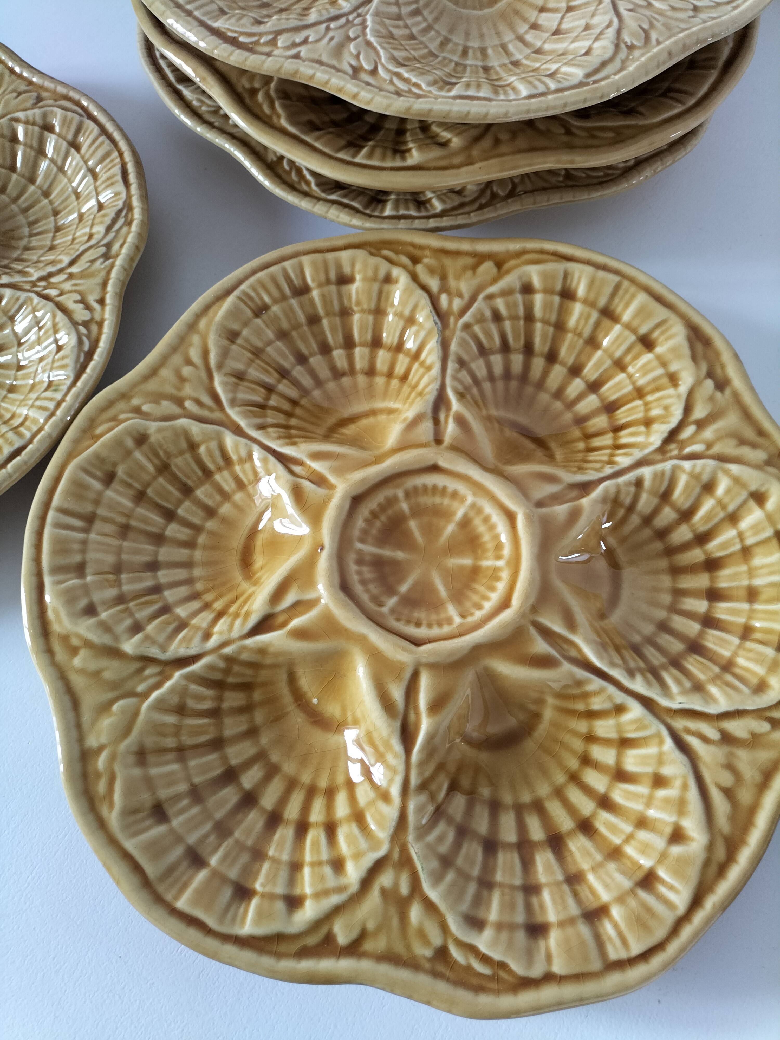 5 Sarreguemines caramel shell plates, 1950s