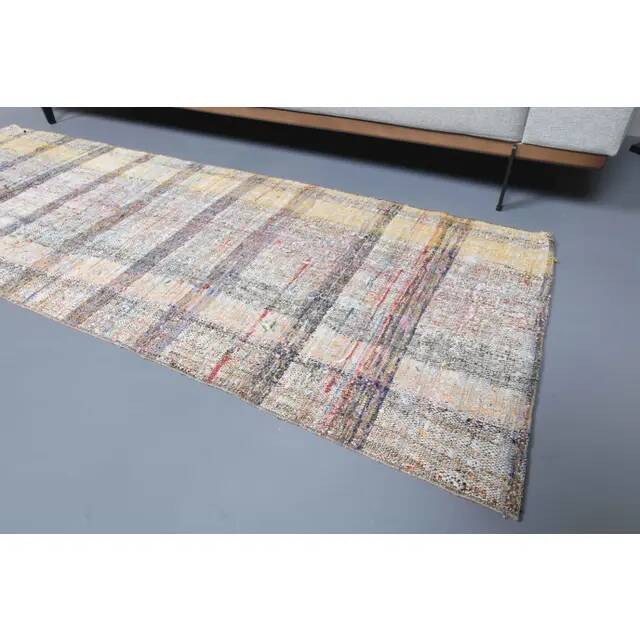 Vintage Turkish Hand-Knotted Wool Cotton White Kilim Runner Rug 75x208