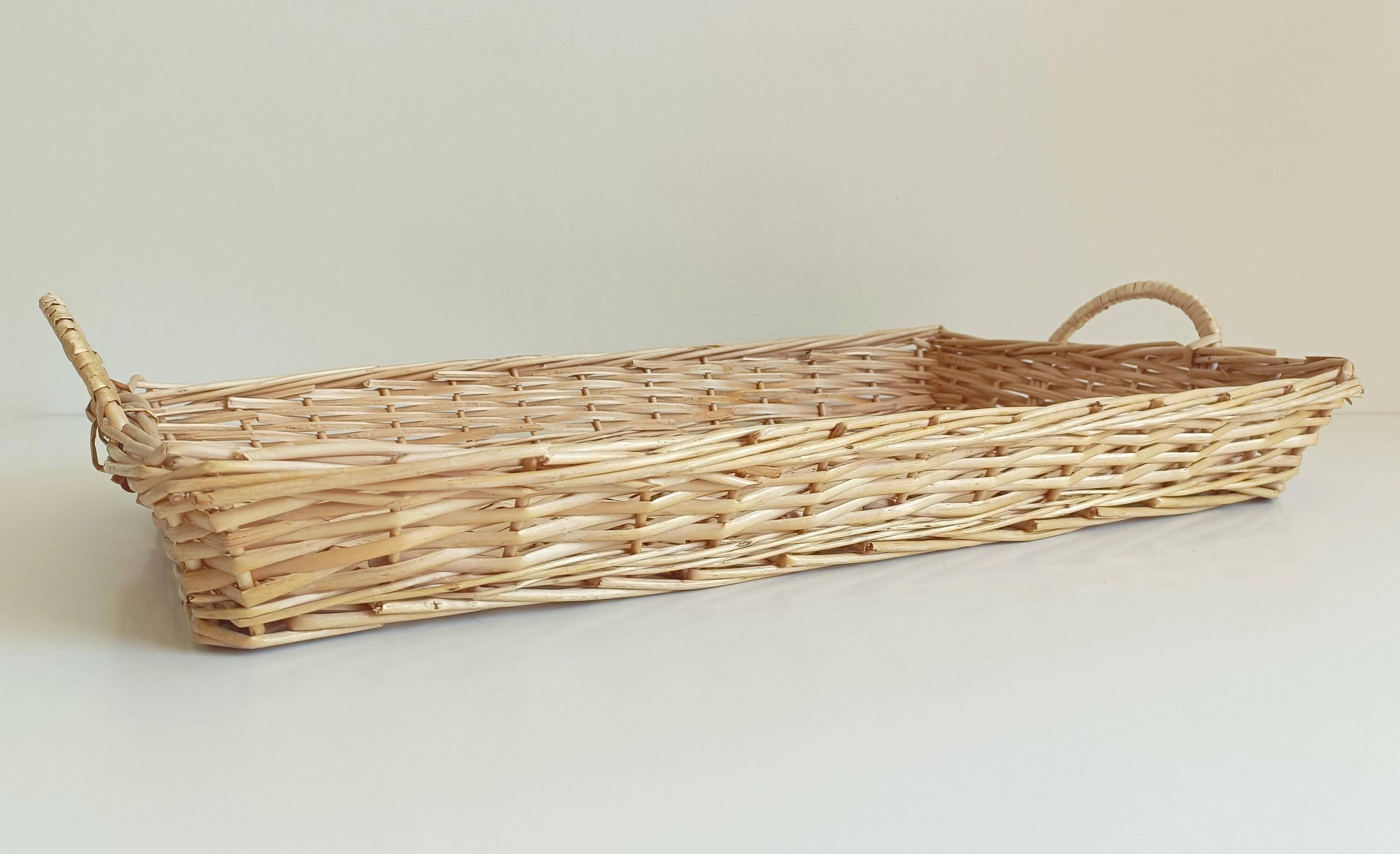French Provence Large Wicker Basket Tray, Handwoven in France, Late 20th-C