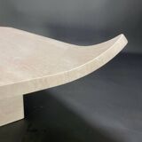 Travertine coffee table with curved corners by Claude Berraldacci. 1990s. France.
