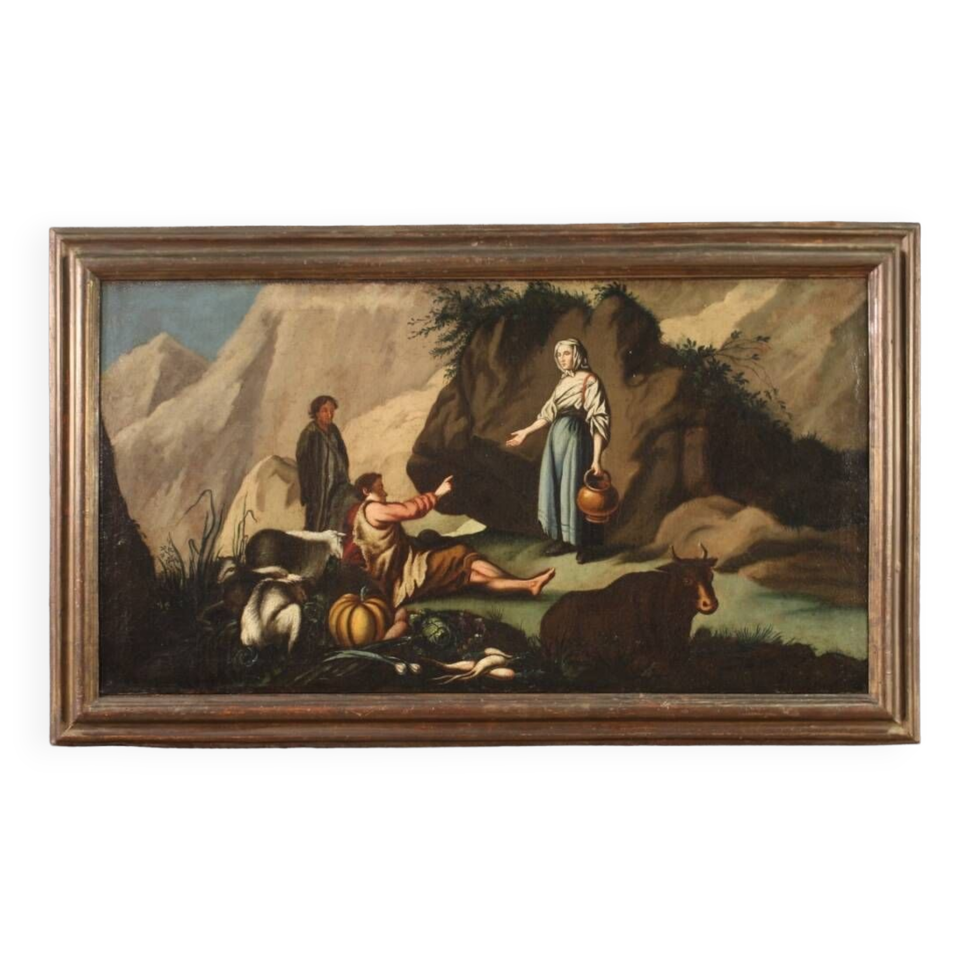 Antique Painting Pastoral Scene From The 18th Century