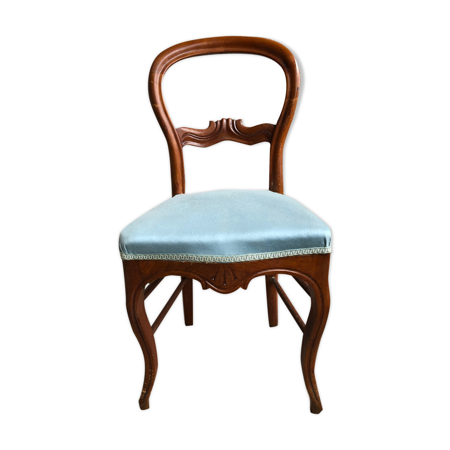 Old chair style louis philippe wood  vintage blue fabric