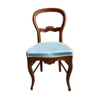 Chaise style Louis Philippe bois tissu bleu vintage