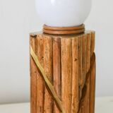 Rattan Table Lamp with Domed Shade Midcentury Modern
