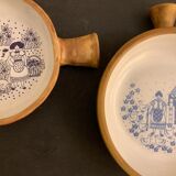2 plats en grès, Poterie la Colombe, 1970