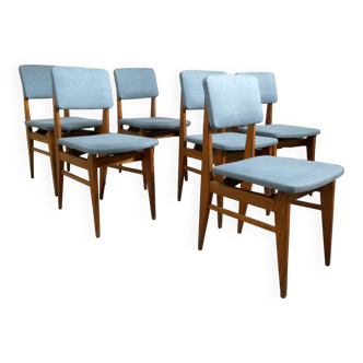 Series of 6 oak chairs, 1950