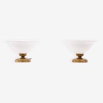 2 Opaline Glass Table Lamps, 1970s, Germany