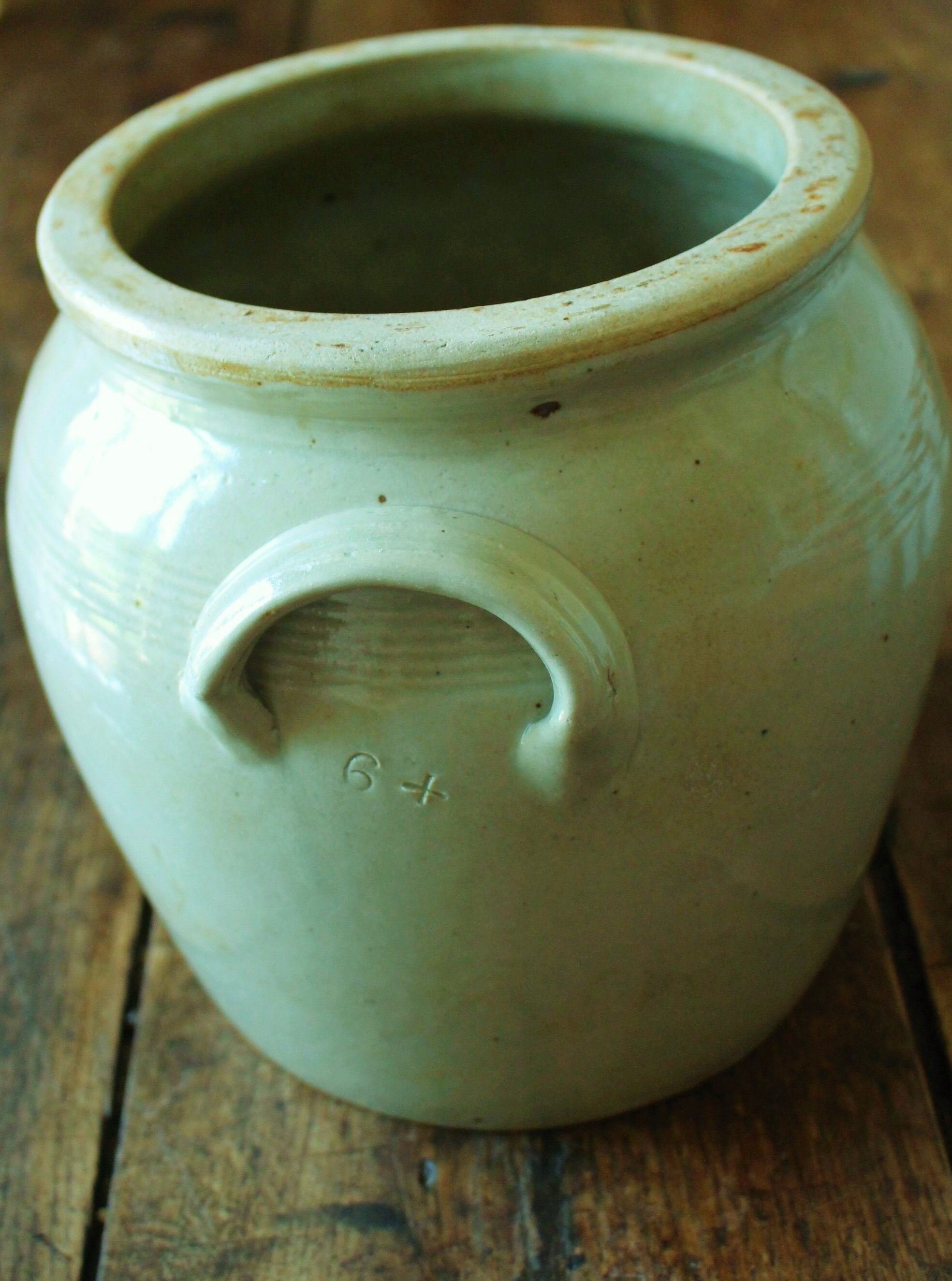 Grey glazed stoneware pot with two handles