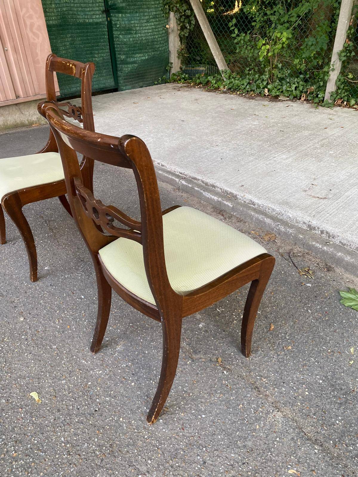 2 solid mahogany and beige fabric chairs, Louis Philippe style
