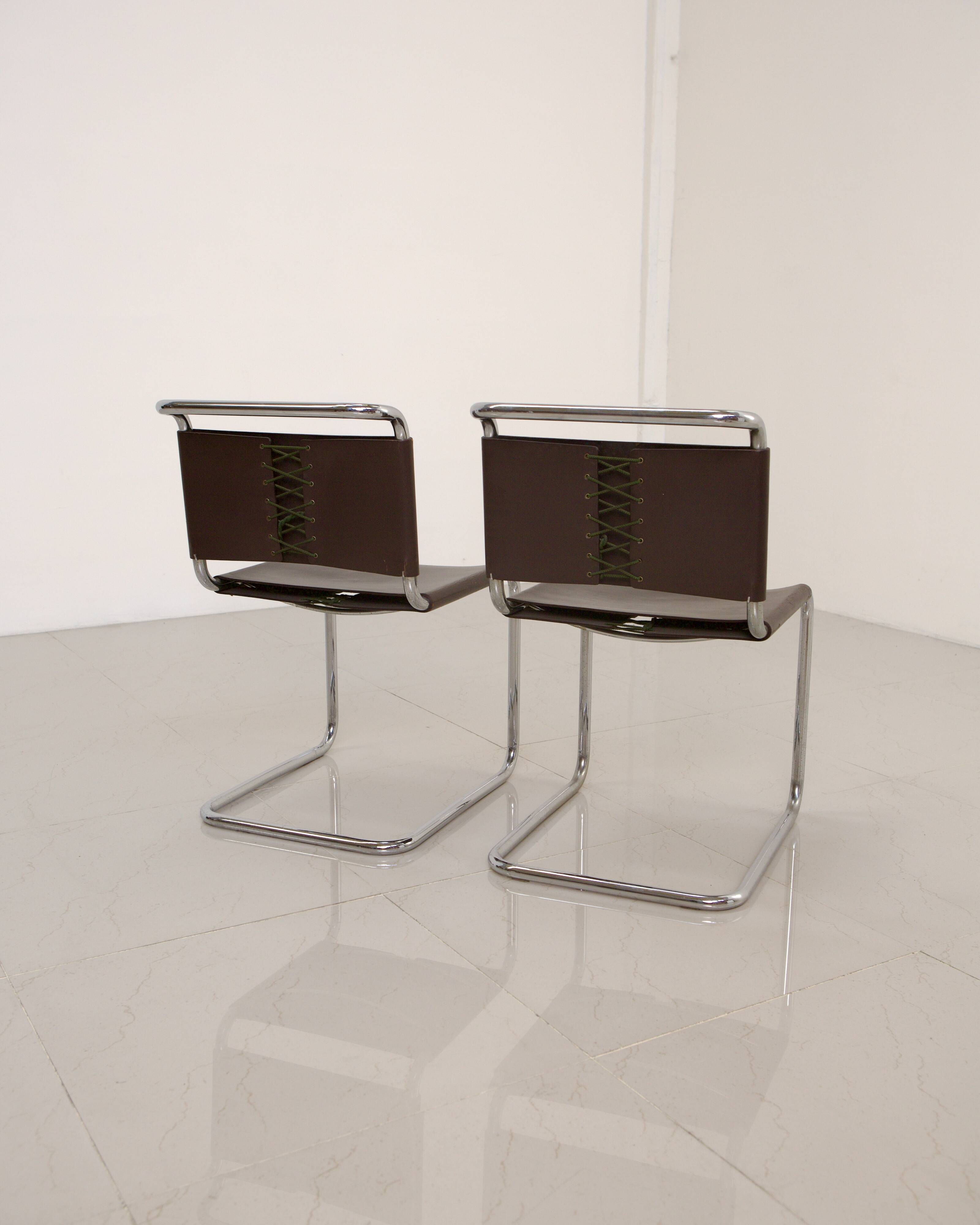 Set of 4 "S33" chairs in brown leather by Mart Stam for Gavina 60's