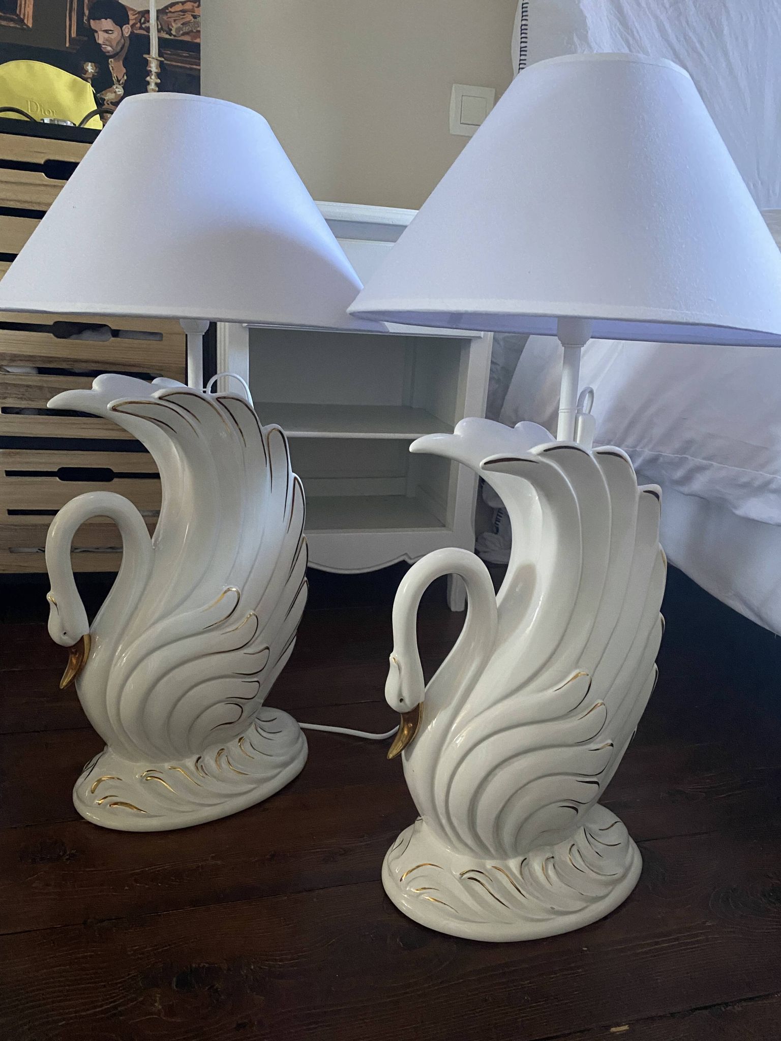 Set of 2 Swan lamps Bassano Italy