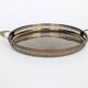 Vintage decorative brass tray, pierced edge and floral handles.