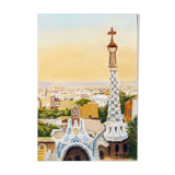 Dessin de barcelone vue du parc guell. dessin de barcelone. paysage urbain de barcelone.