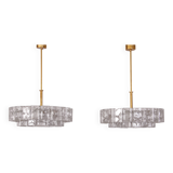"Pair of Doria Leuchten Mid-Century Brass & Crystal Chandeliers, 1960s"