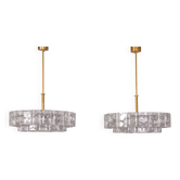 "Pair of Doria Leuchten Mid-Century Brass & Crystal Chandeliers, 1960s"