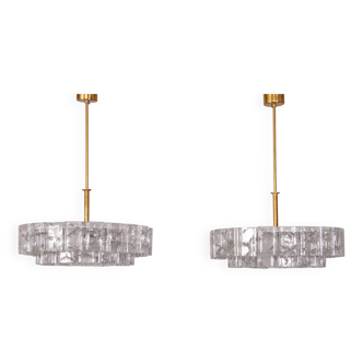 "Pair of Doria Leuchten Mid-Century Brass & Crystal Chandeliers, 1960s"