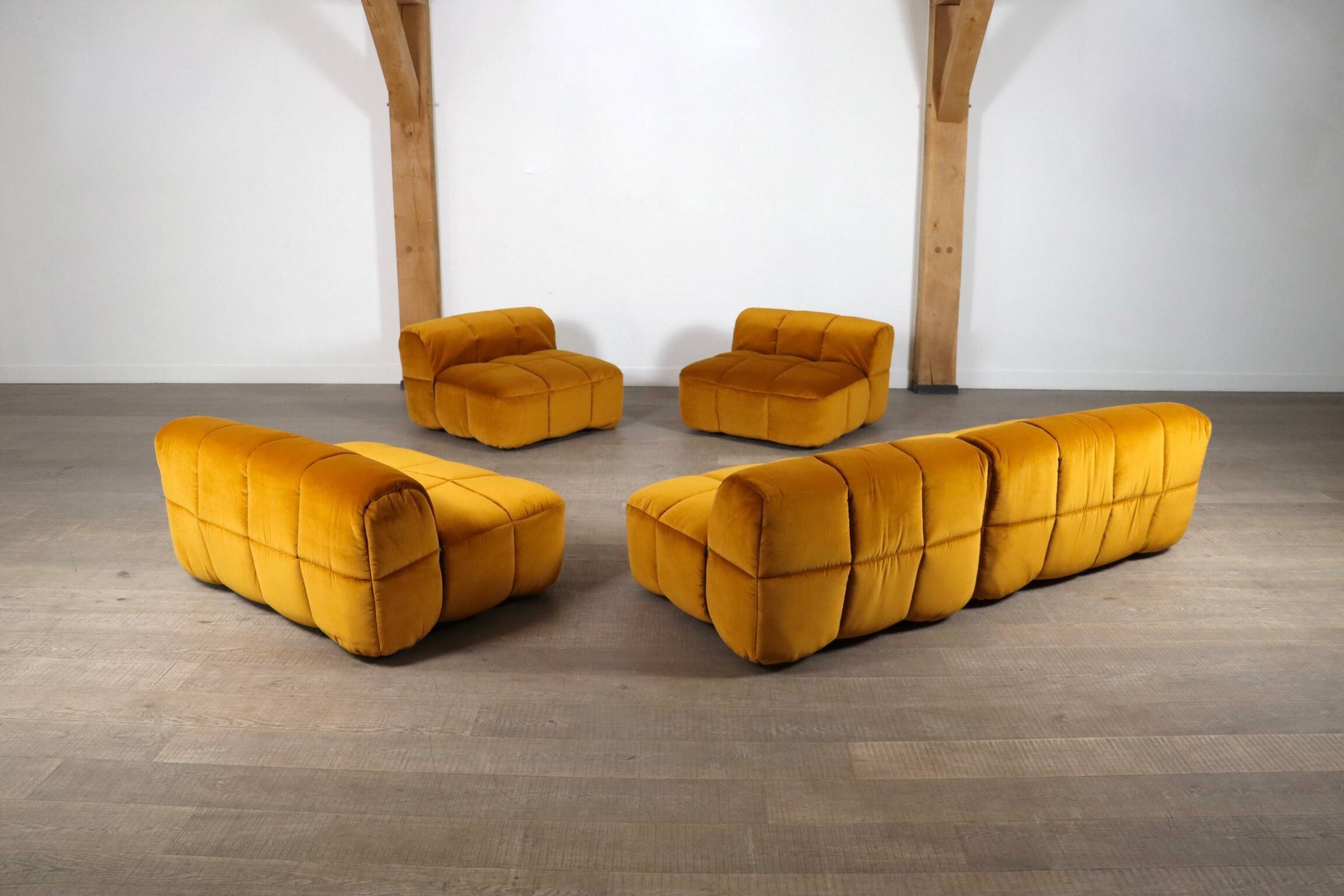 Cini Boeri for Arflex Modular Strips Sofa in Ocre velvet, Italy 1968