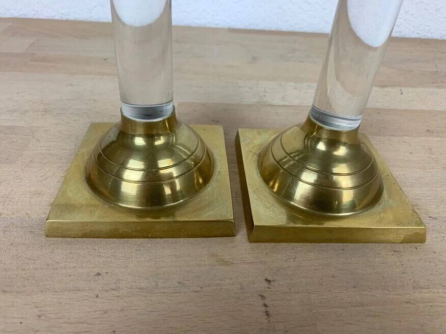 Pair of plexiglass and brass candlesticks by Estrid Ericson, vintage