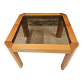 Table basse en bois et verre fumé 1970 vintage