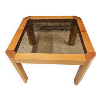 Coffee table in wood and smoked glass 1970 vintage