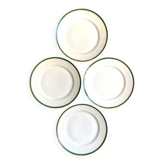 4 assiettes plates en porcelaine de Paris verte et dorée