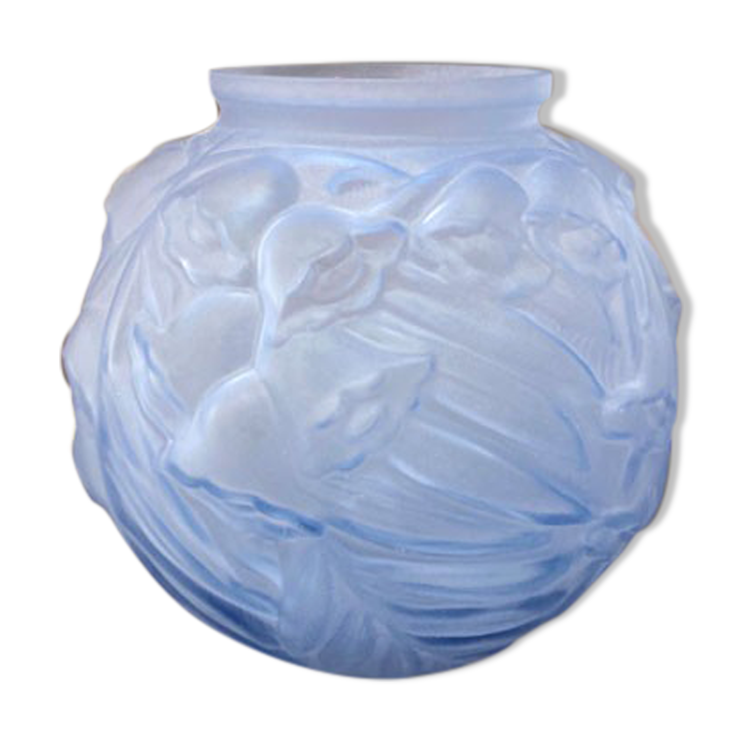 Blue art deco ball vase, flower decoration, signed stella