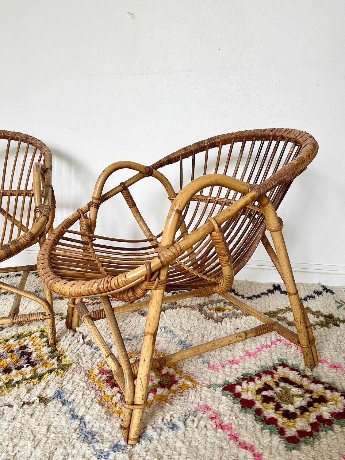 Pair of vintage rattan armchairs