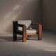 Handcrafted armchair in solid wood and fabric, 1980s-90s.