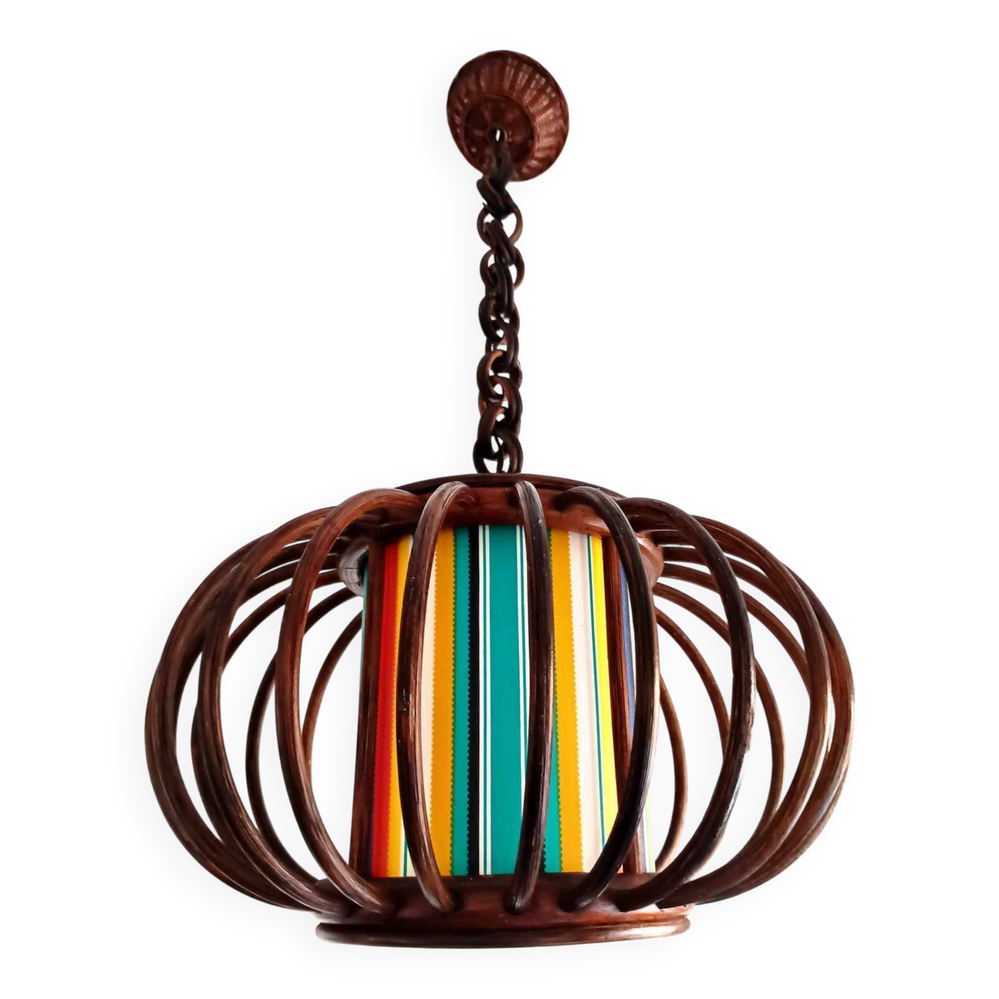 Rattan pendant light and vintage lampshade