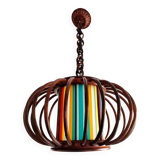Rattan pendant light and vintage lampshade