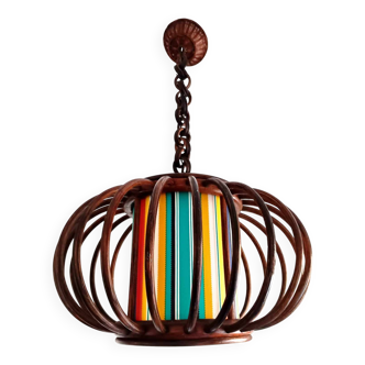 Rattan pendant light and vintage lampshade