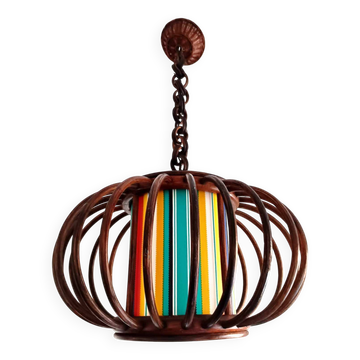 Rattan pendant light and vintage lampshade