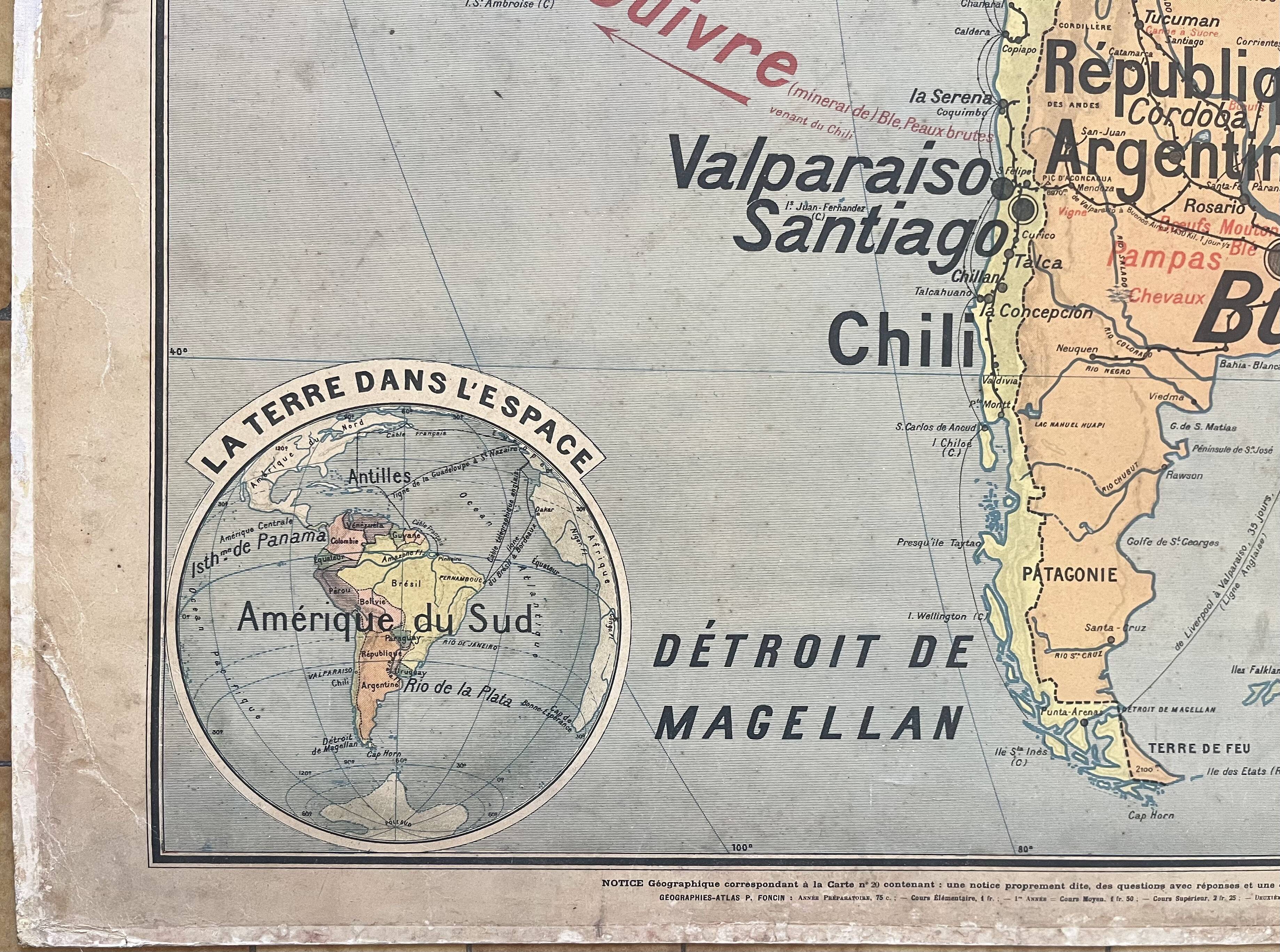Old school map Vidal-Lablache 20, Mézières, T18, 1900 South America