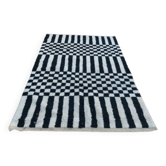 Tapis blanc-noir fait main traditionnelle 250cmx150cm