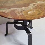 Coffee table in marble and hammered wrought iron, 61 cm