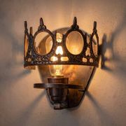 1970s Gothic Revival Crown Wall Sconce, Ornate Vintage Metal Lighting