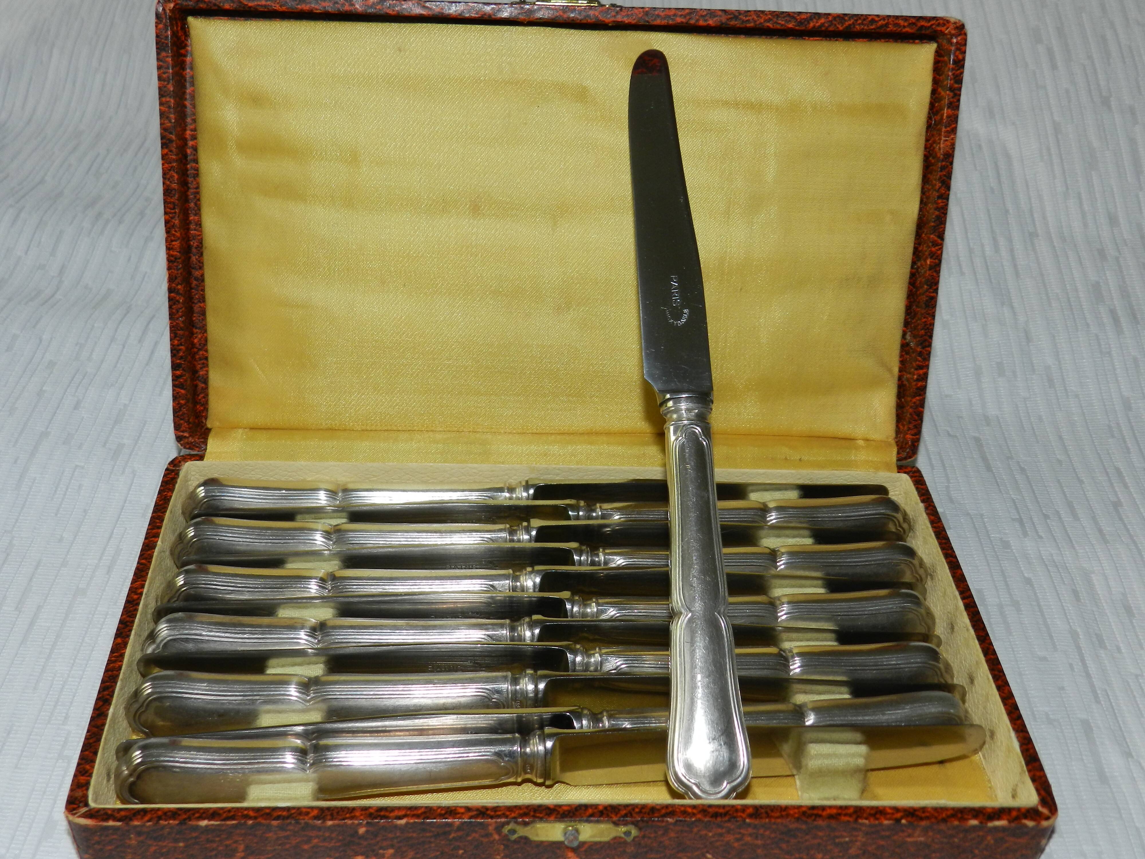 Coffret de 12 couteaux à dessert en métal argenté