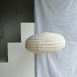 Suspension in rattan and natural japanese linen lantern shape h70 d50