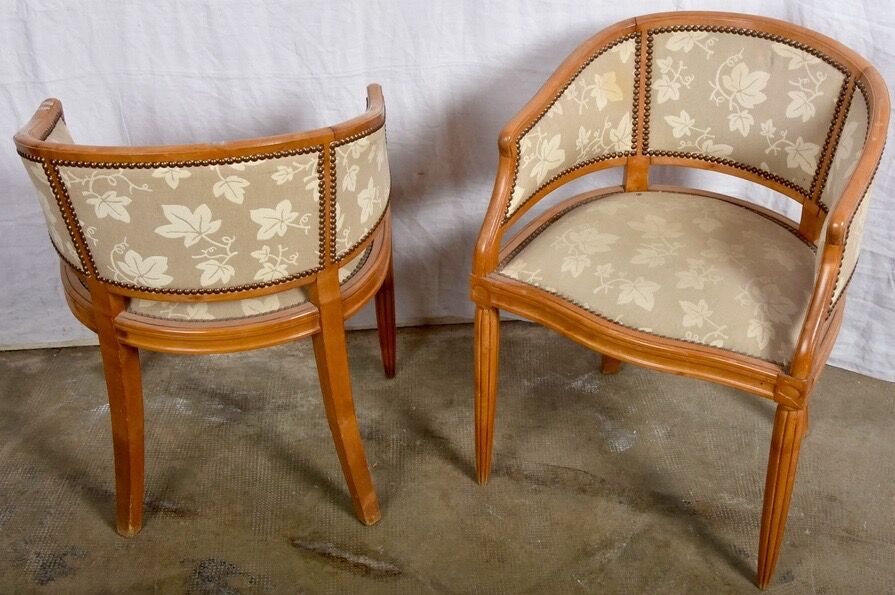Pair of Art Deco "gondola" armchairs made of natural wood