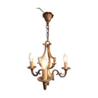 Lustre cage en bronze de style Louis XVI 3 feux