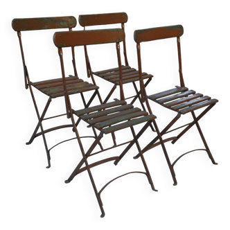Lot de 4 chaises pliantes de jardin patine ancienne 1970's