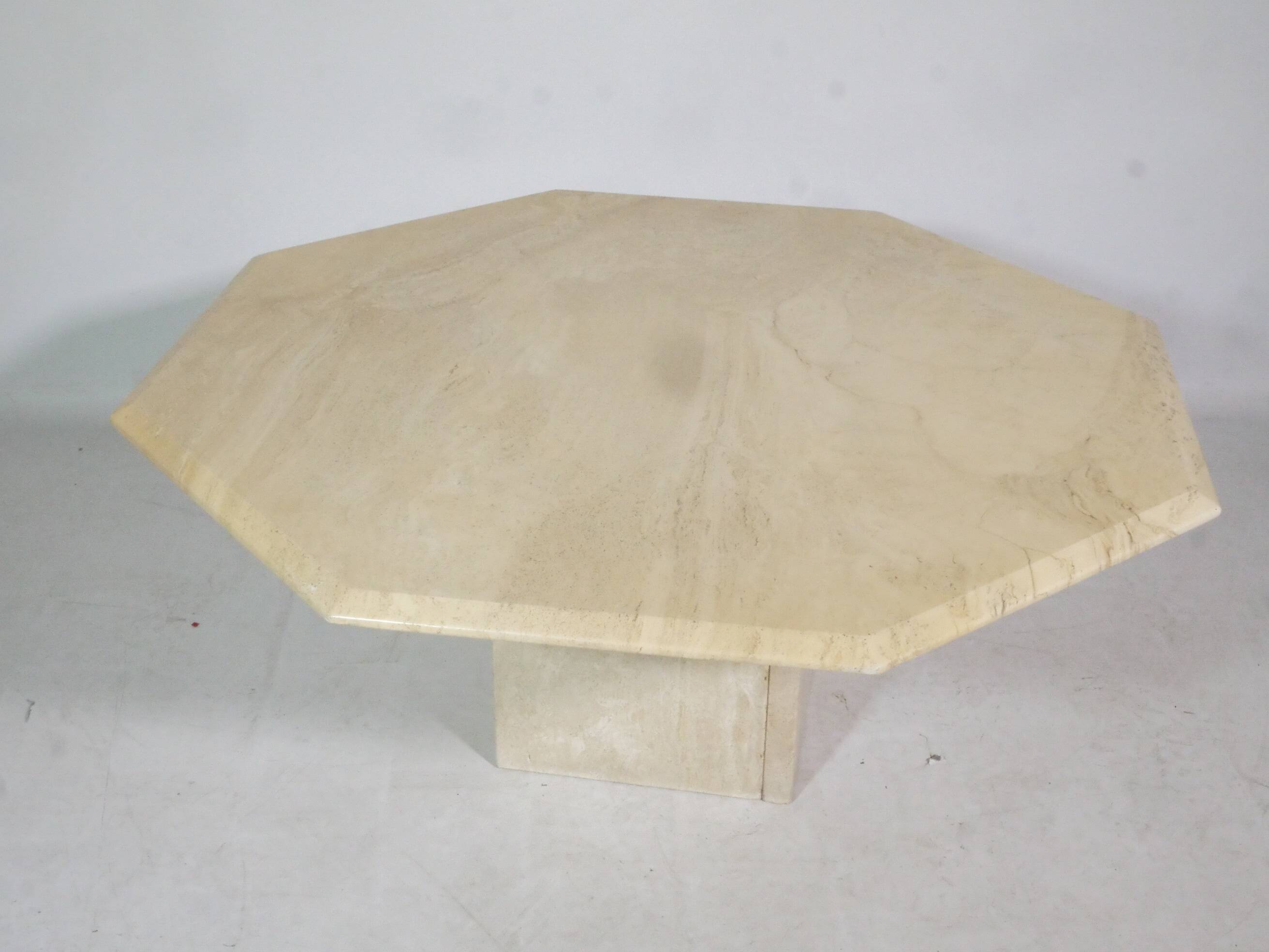 Mid-Century Travertine Coffee Table from Italy, Octagonal, 1970s Design