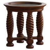 Modern Danish mid-century table, made of oak with spiral turned legs and a glass top, 1950s.