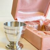 Vintage Silver-Plated Metal Egg Cup and Spoon for Birth