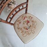 Antique chair turned wood sitting velvet flowers