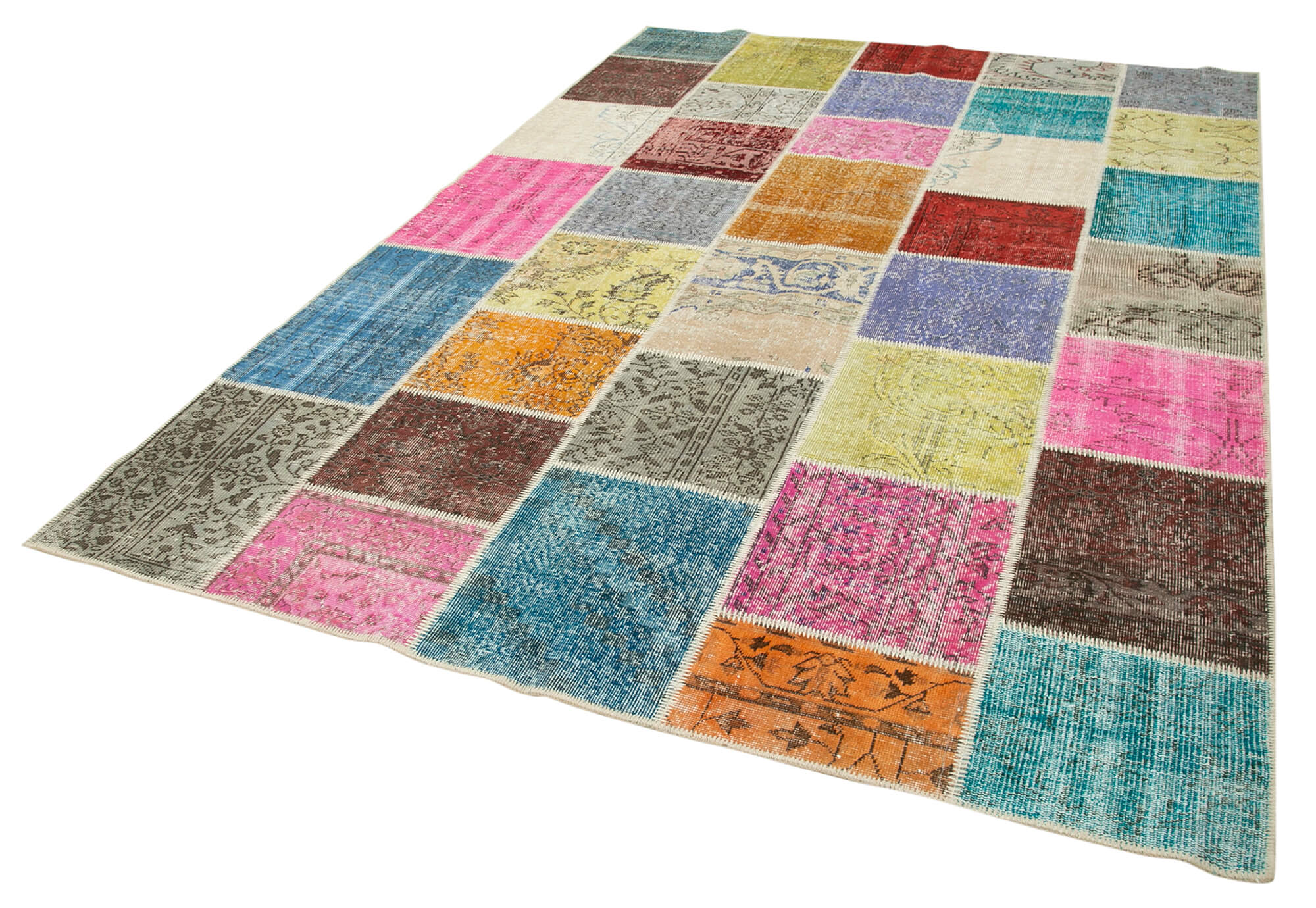 Handmade oriental contemporary 208 cm x 300 cm multicolor patchwork rug