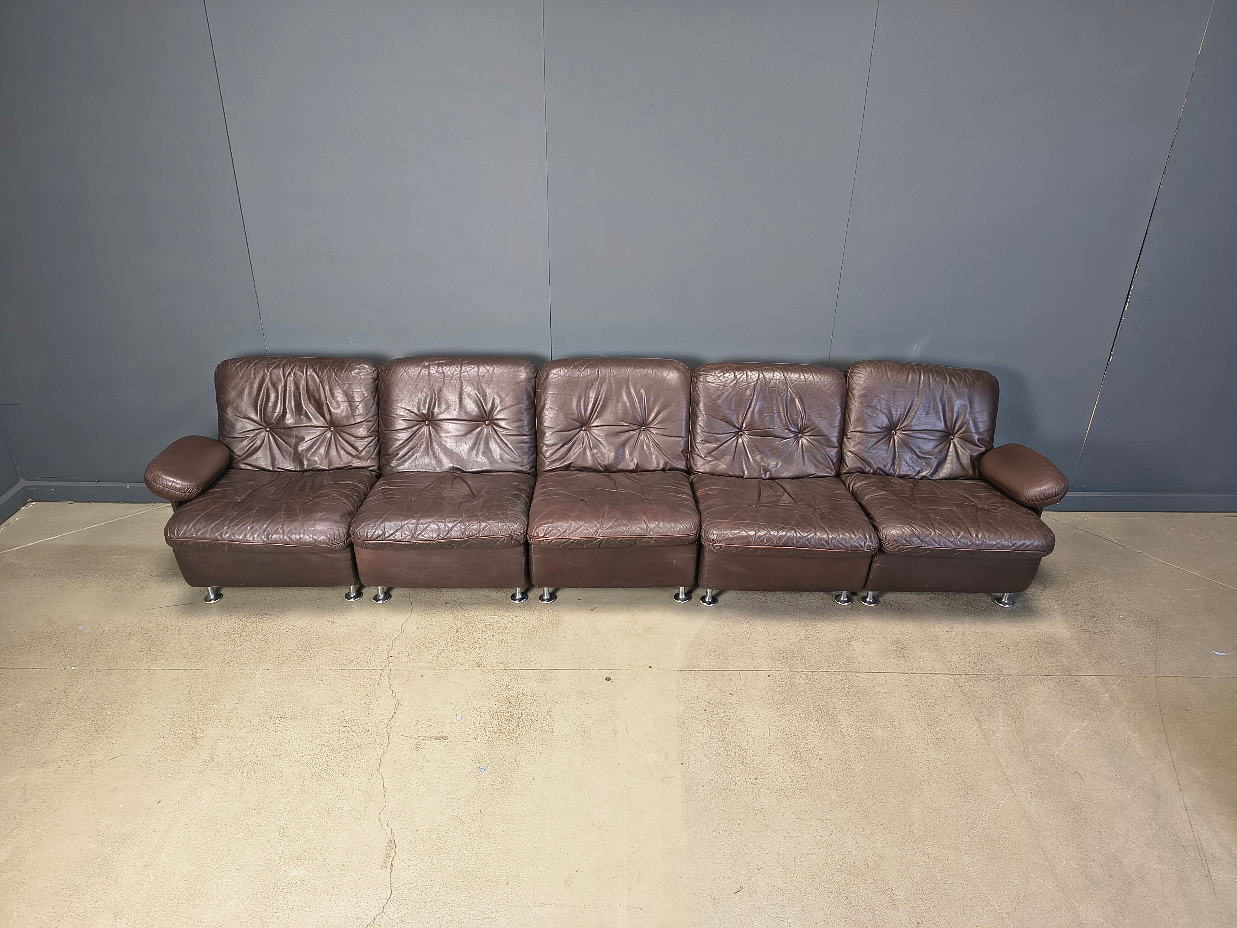 Modular vintage brown leather sofa, 1970s.