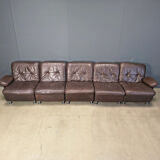 Modular vintage brown leather sofa, 1970s.